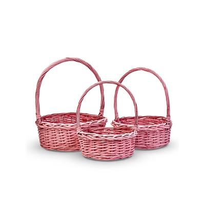 Корзина плетёная для хранения Yute, с ручкой, розовая, набор 3 шт.