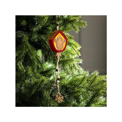 Ёлочная игрушка «Домик с Дедом Морозом», 9×8×4 см, от батареек, свечение тёплое белое