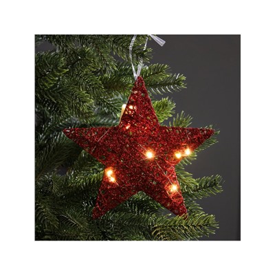 Подвеска световая «Звезда красная», 20×20×5 см, 10 LED, от батареек AG13×3, свечение тёплое белое