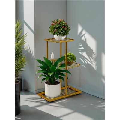 Подставка для цветов Greengo, 3 полки, 43×22×57 см, напольная, металл, цвет золотой