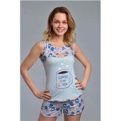 Пижама с шортами КОФЕ (Голубой)