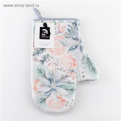 Варежка-прихватка Christmas flowers 20×27 см, саржа, 100% хлопок, ватин 250 г/м²