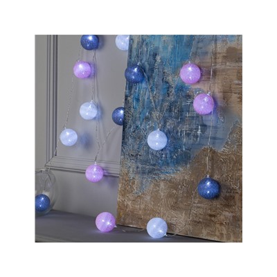 Гирлянда «Нить» 5 м с насадками «Клубки серо-розовые», IP20, прозрачная нить, 20 LED, свечение белое, 220 В