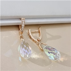 Серьги с кристаллом под Swarovski ювелирная бижутерия коллекция "Дубай", покрытие позолота, цвет: перламутровый, арт.414.473