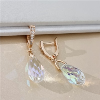Серьги с кристаллом под Swarovski ювелирная бижутерия коллекция "Дубай", покрытие позолота, цвет: перламутровый, арт.414.473