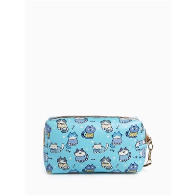 Косметичка на молнии объёмная, с ручкой, маленькая, с принтом, голубая