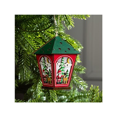 Ёлочная игрушка «Фонарь с Дедом Морозом», 12×8×8 см, 1 LED, от батареек, свечение тёплое белое