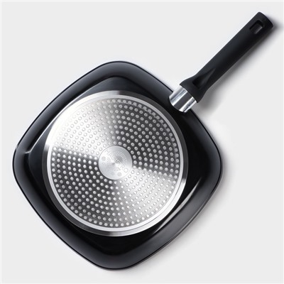 Сковорода-гриль Magistro Warrior, 28×28 см, квадратная, антипригарное покрытие, индукция, кованый алюминий, чёрная