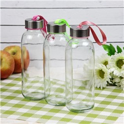 Бутылка для воды «Лидо», 500 мл, h=22.5 см, стекло, ремешок МИКС