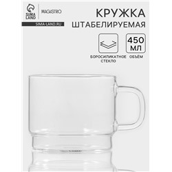 Кружка Magistro «Боттом», 450 мл, 9.5×8 см штабелируемая, боросиликатное стекло, прозрачная