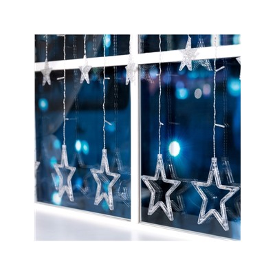 Гирлянда «Бахрома» 2.4×0.9 м с насадками «Звёзды», IP20, прозрачная нить, 138 LED, свечение синее, 8 режимов, 220 В