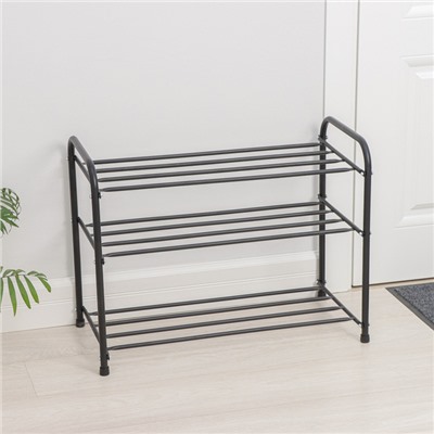 Подставка для обуви, 3 яруса, 65×32×48.5 см, чёрная