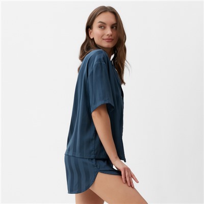 Пижама женская (рубашка, шорты) KAFTAN «Полоска», размер 48-50, тёмно-синяя