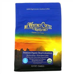 Mt. Whitney Coffee Roasters, Premium Organic Decaf  Colombian, Medium Roast Whole Bean Coffee , 12 oz (340 g)