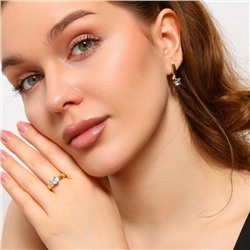 Комплект ювелирной бижутерии Итальянское золото (покрытие желтое 14к), серьги и кольцо 19 р, вставка: фианиты, цвет: прозрачный, арт.213.664-19