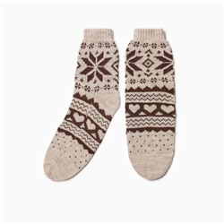 Носки женские новогодние шерстяные, коричневые, размер 25-27