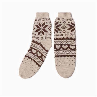Носки женские новогодние шерстяные, коричневые, размер 25-27