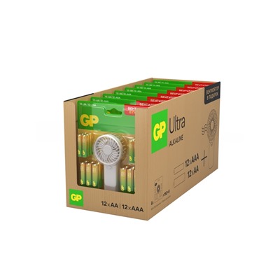 Батарейка алкалиновая GP Ultra, ААА+АА, LR03+LR6-24BL, 1.5В, блистер 12+12 шт, вентилятор