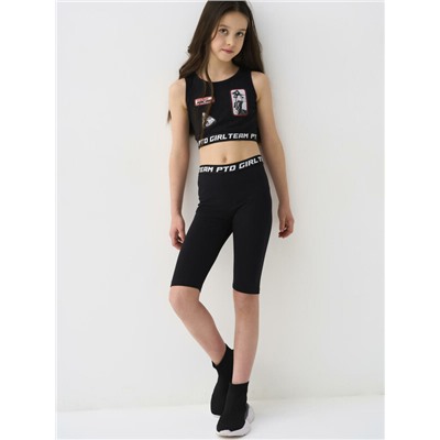 Комплект трикотажный для девочек: брюки (легинсы укороченные), топ, фуфайка (футболка)