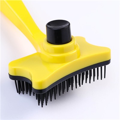 Пуходёрка «Косточка», 8.5×12.5 см, с самоочисткой, пластик, жёлтая