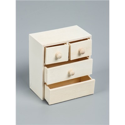 УЦЕНКА Шкатулка для росписи «Комод» 4 ящика 14×15.5×7.5 см