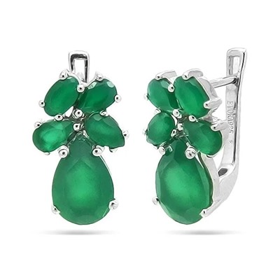 Серьги из серебра зеленый агат, Алекса