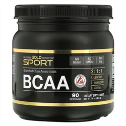 California Gold Nutrition, Порошок BCAA, AjiPure®, аминокислоты с разветвленными цепями, 454 г (16 унций)