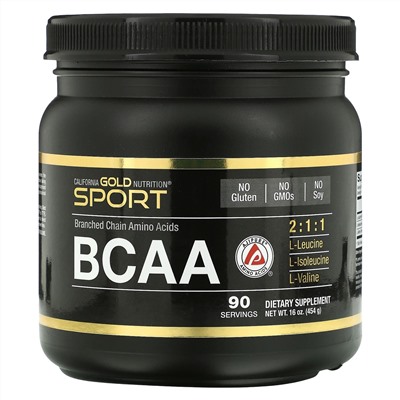 California Gold Nutrition, Порошок BCAA, AjiPure®, аминокислоты с разветвленными цепями, 454 г (16 унций)
