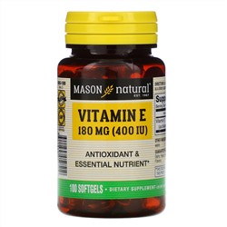 Mason Natural, витамин E, 180 мг (400 МЕ), 100 мягких таблеток