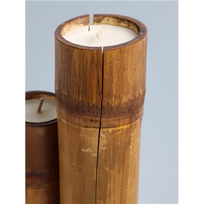 УЦЕНКА Свеча в бамбуке тройная, 14×15×30 см, 100 мл, цв. бежевый