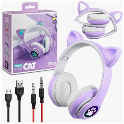 Беспроводные наушники со светящимися ушками Cat Ear STN-28 с Bluetooth, MP3, FM, AUX, Mic, LED
