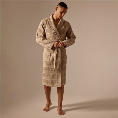 Халат вафельный мужской SL HOME: Chess «Саббиа», размер S, хлопок 100%, коричневый