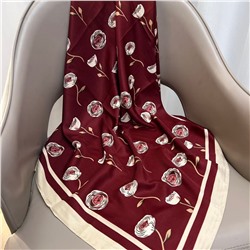 Платок шелковый на голову и шею весенний, мультицвет