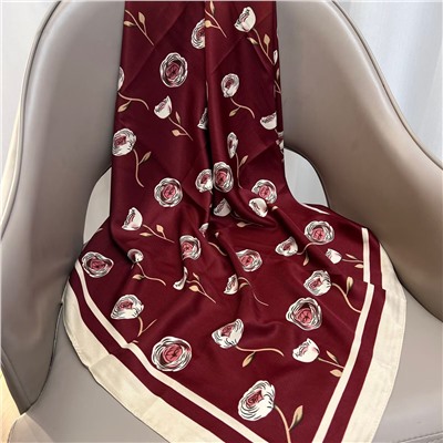 Платок шелковый на голову и шею весенний, мультицвет