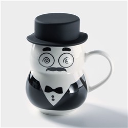 Кружка с силиконовой крышкой «Джентльмен», 380 мл, керамика, рисунок МИКС