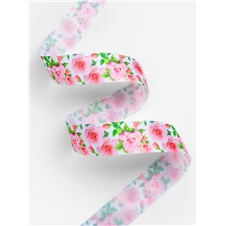 Лента репсовая «Розы», 25 мм, 18±1 м, белая, розовая
