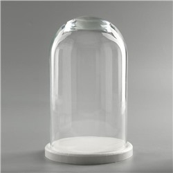 Стеклянный купол-клош на деревянной подставке «Венсан», 25×15 см, белый