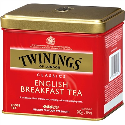Twinings, English Breakfast, классический рассыпной чай, 200 г (7,05 унции)