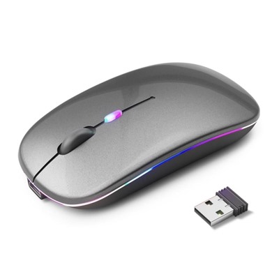 Отличная мышка с Двумя типами подключения Bluetooth + беспроводная с USB,2, подсветка, шикарный глянцевый серый
