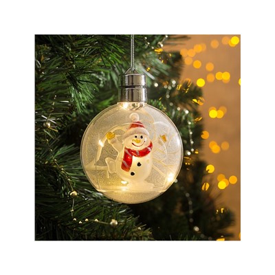 Ёлочный шар «Снеговик», 5 LED, от батареек, свечение тёплое белое