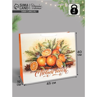 Пакет подарочный новогодний ламинированный горизонтальный «С Новым годом», XL 49×40×19 см