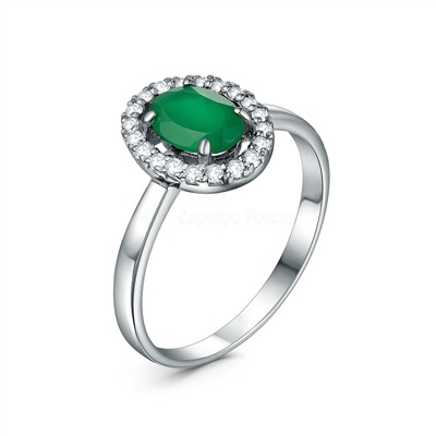 Серьги из серебра с зелёным агатом и фианитами родированные 20156р459