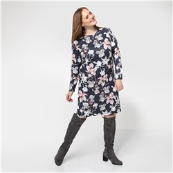 Платье, трикотаж, синий, белый