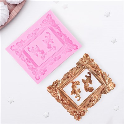 Молд для заливки «Рамка, лепнина», силикон, 9.5×11.5 см, розовый