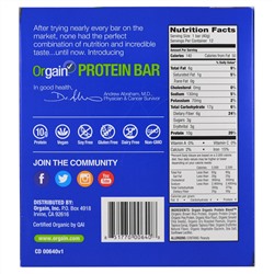 Orgain, Органический батончик на растительной основе, арахисовое масло, 12 батончиков, 40 г (1,41 унции) каждый