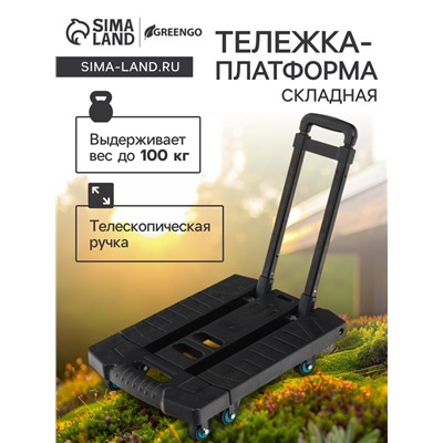 Тележка складная с раздвижной платформой, для перевозки грузов, нагрузка до 100 кг, телескопическая ручка, пластик, Greengo