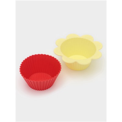Формы для выпечки кексов Доляна «Риб. Ромашка», силикон, 9×3 см, набор 12 шт., жёлтые, красные