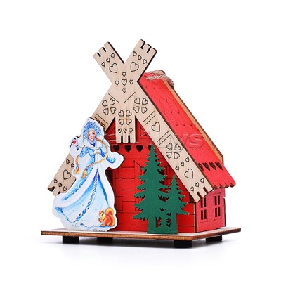 Новогоднее украшение "Домик со светом. Снегурочка" в пакете