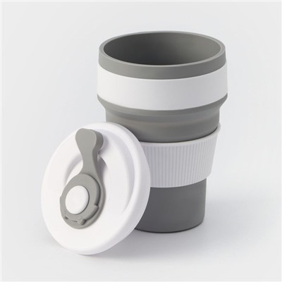 Стакан складной с крышкой Доляна «С собой», 350 мл, 8.5×14 см, серый