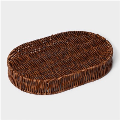 Корзинка для фруктов и хлеба Доляна «Огайо», 31×21×5 см, пластик, плетёная, овальная, коричневая